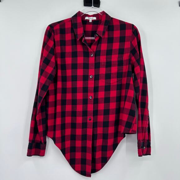 Madewell Flannel Tie-Front Shirt Cranberry Buffalo Check Button Down Womens M - Picture 3 of 11